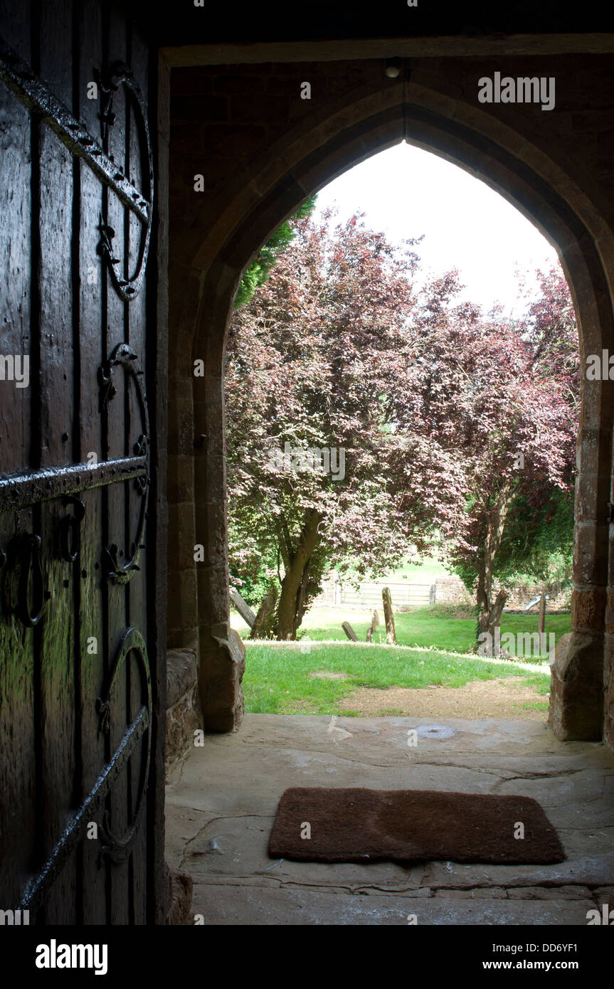 View from door of St. Michael`s Church, Barford St. Michael, Oxfordshire, England, UK Stock Photo
